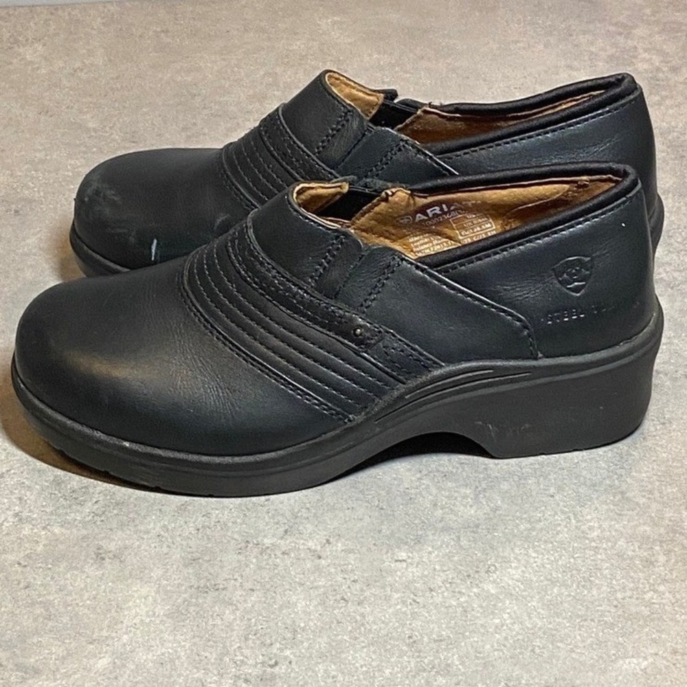 Ariat Women's Black Leather Steel Toe Safety Clogs Work Shoes Size 8B Non Slip - Picture 2 of 13